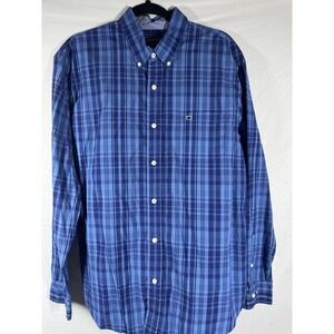 Crown & Ivy men's blue plaid collared classic fit casual button-up shirt Size L